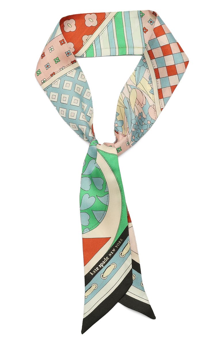 Kate Spade New York repatched silk skinny scarf, Main, color, Blue/Green