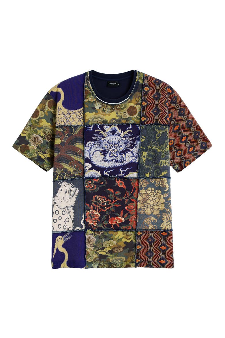 Patchwork Graphic T-shirt, Main, color, NAVY BLUE