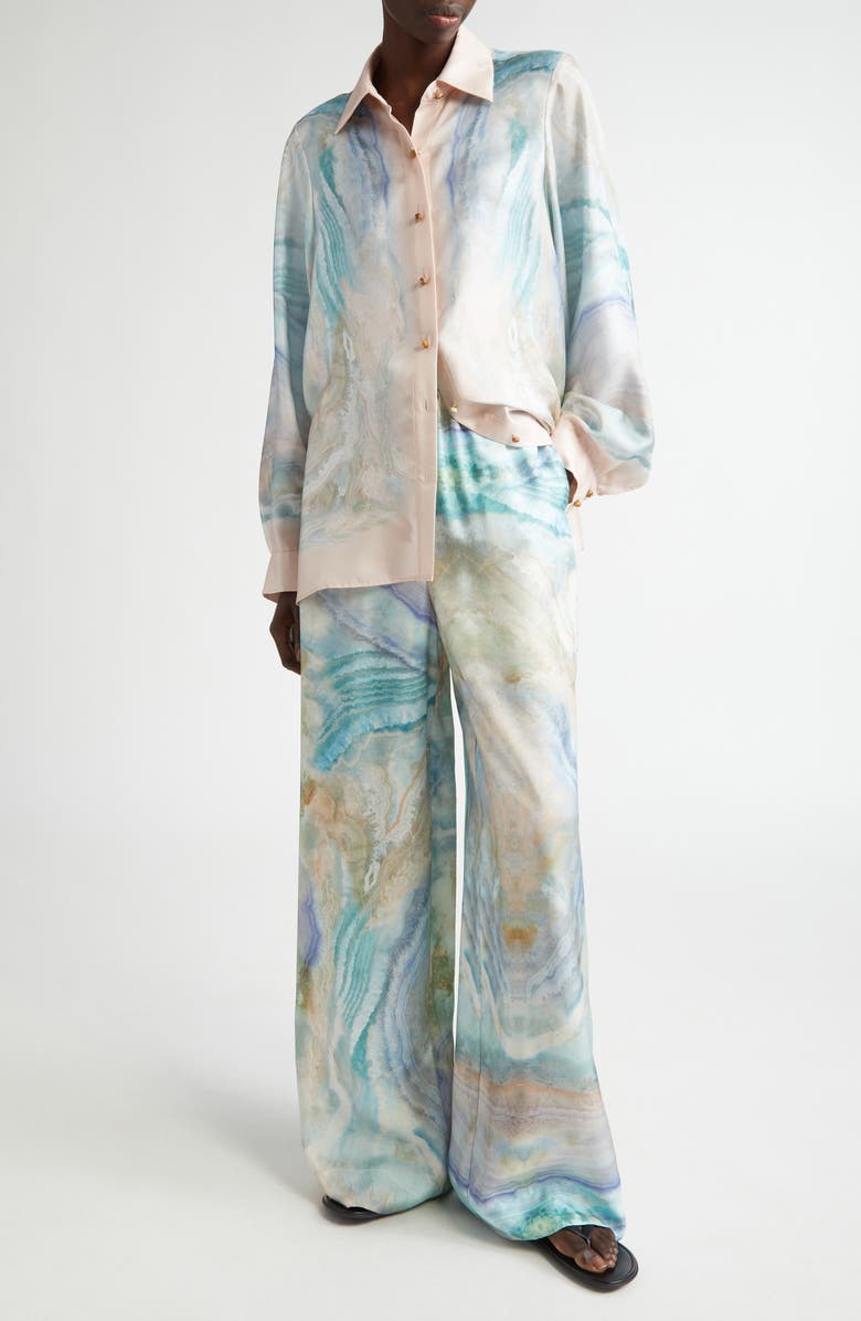 Zimmermann Agate Print Silk Button-Up Shirt, Alternate, color,