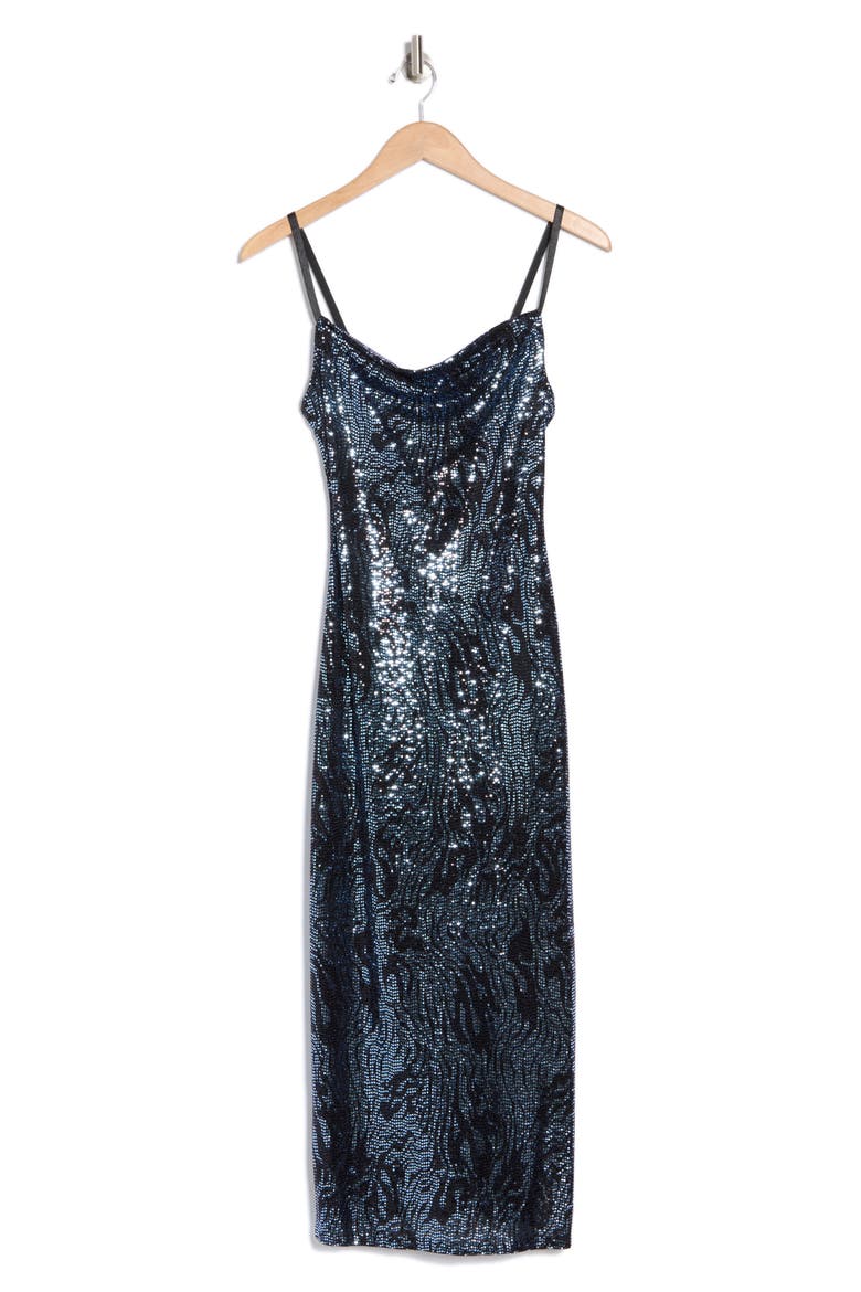 Zebra Stripe Sequin Cocktail Dress, Alternate, color, BLACK/ BLUE