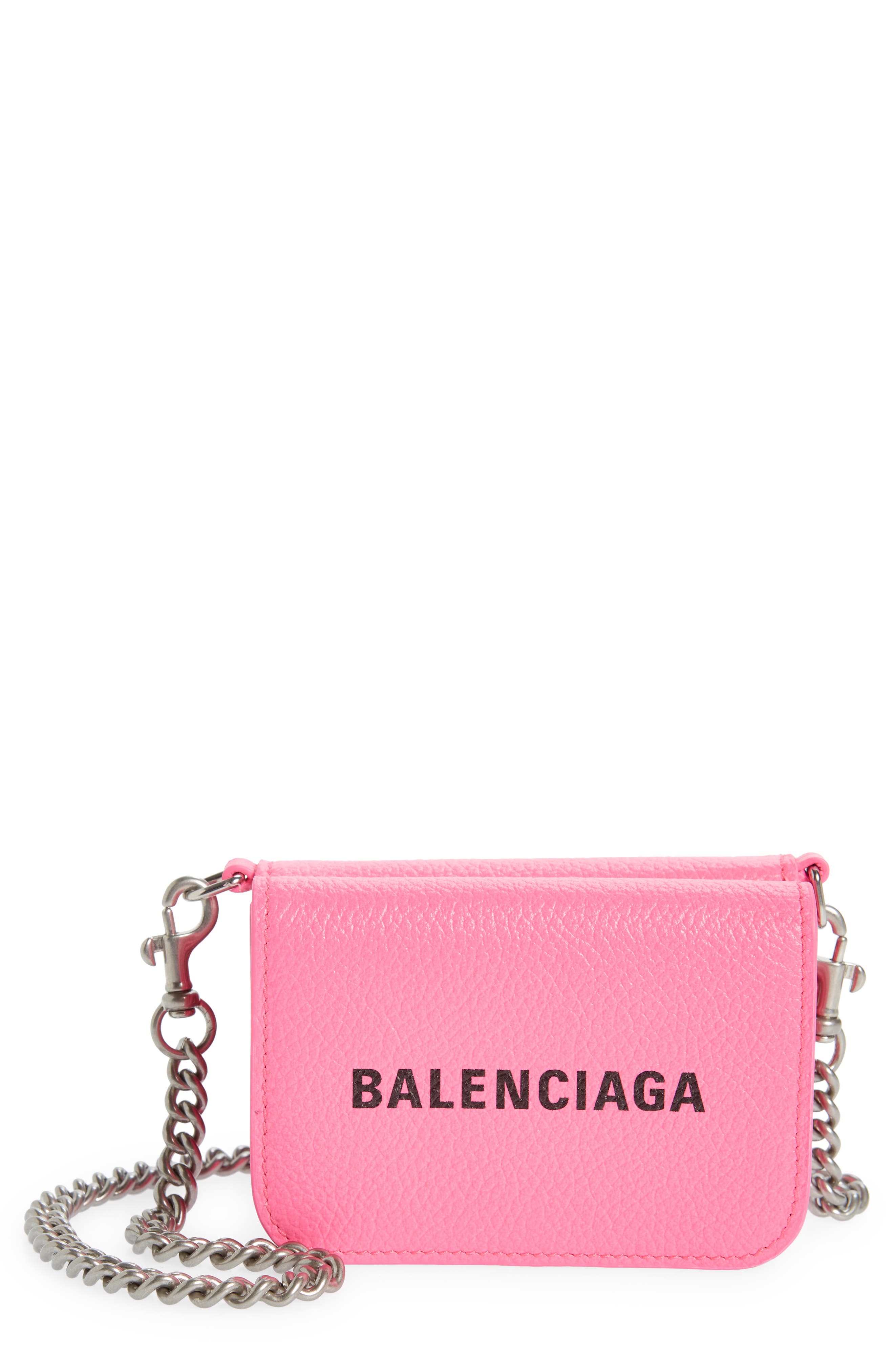 Balenciaga Mini Cash Leather Wallet on a Chain, Main, color, 