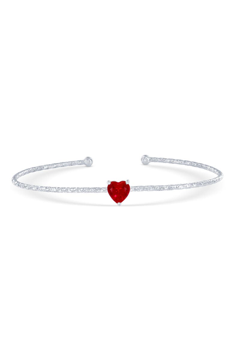 SIMONA Ruby Birthstone CZ Heart Bangle, Main, color, Ruby