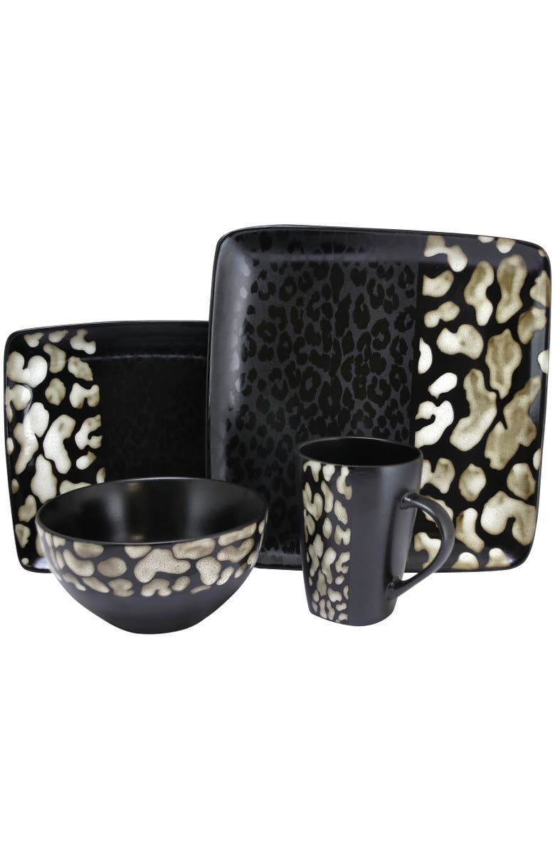 Elama Savannah 16 Piece Stoneware Dinnerware Set, Alternate, color, Black