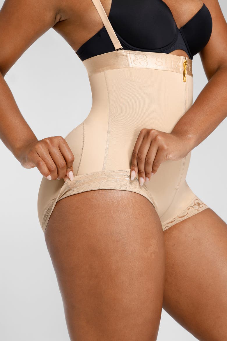 Butt-Lifting Open Bust Panty, Alternate, color, Sand