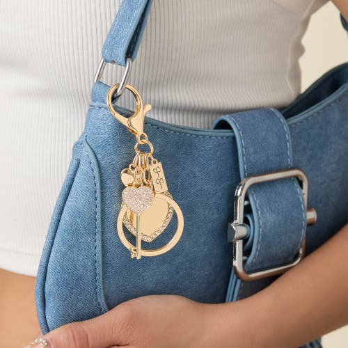 Jessica Simpson Heart & Key Charm Rhinestone Keychain