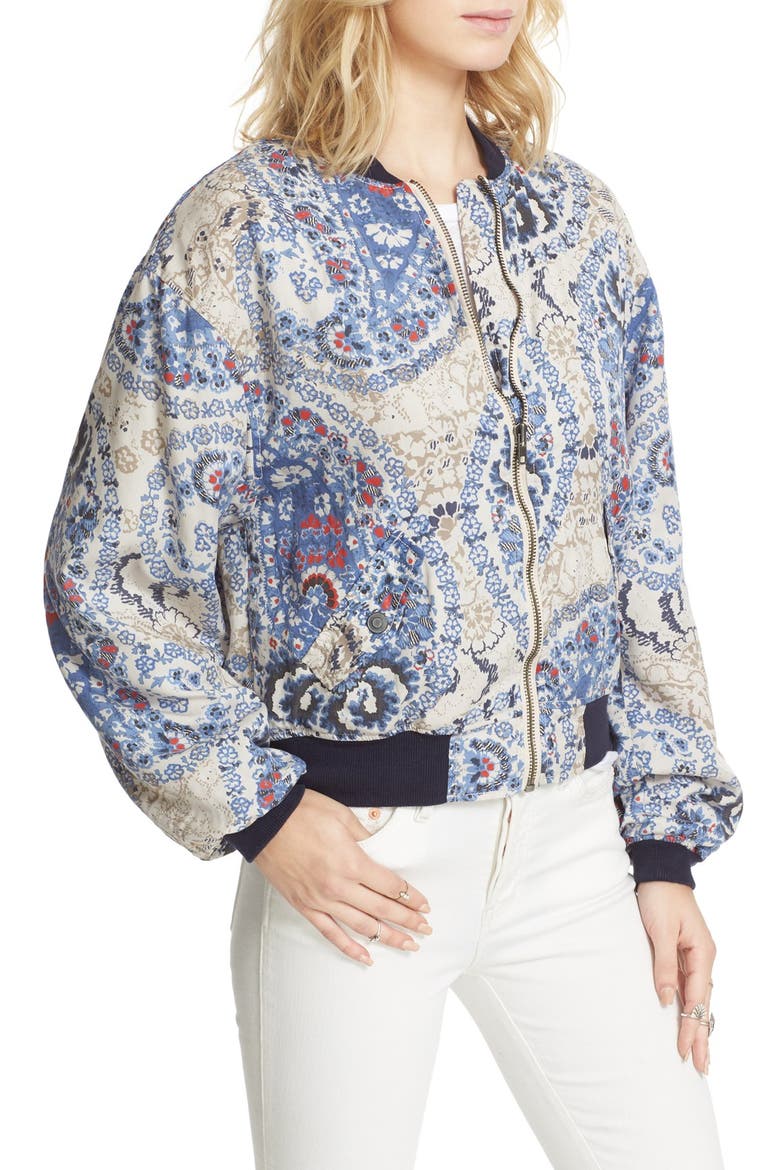 Print Bomber Jacket, Alternate, color, NAVY