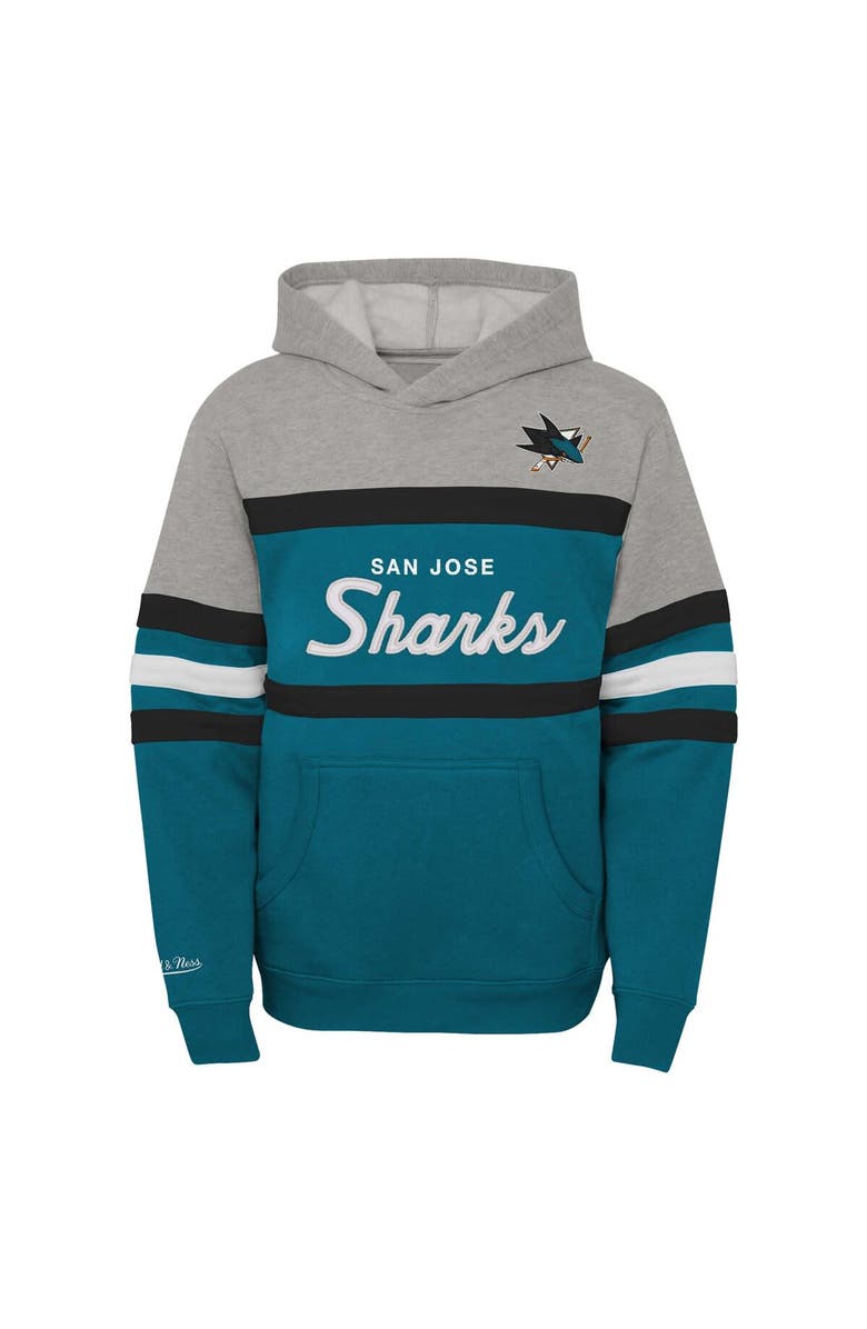 Mitchell & Ness Youth Mitchell & Ness Teal San Jose Sharks Head Coach Pullover Hoodie, Alternate, color, Teal