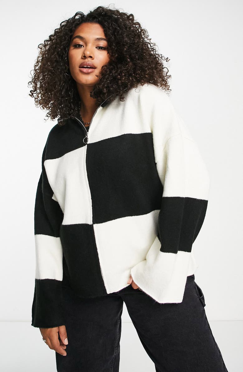 ASOS DESIGN Oversize Colorblock Zip Cardigan, Main, color,
