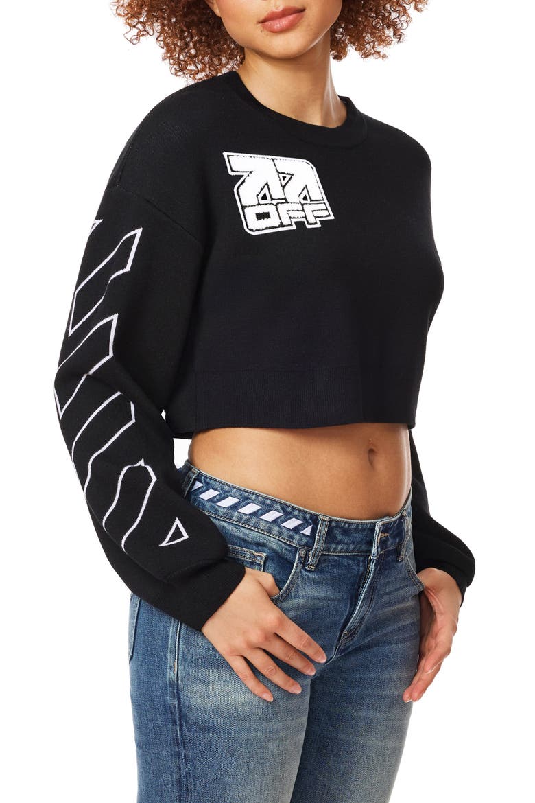 Cropped Crewneck Sweater, Alternate, color, BLACK NIGHT