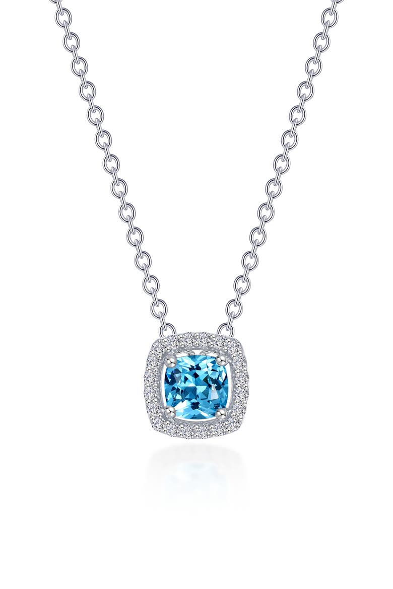 Cushion Halo Pendant Necklace, Main, color, BLUE TOPAZ WHITE