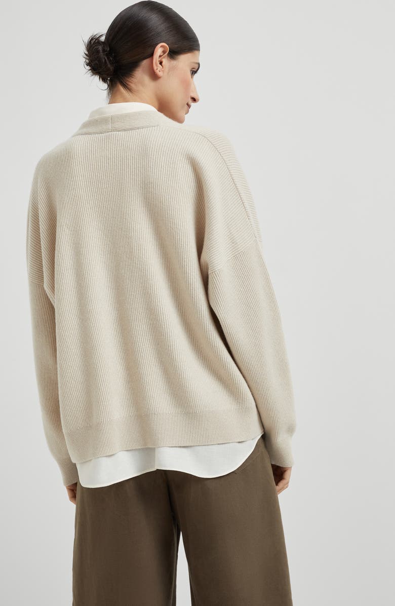 Brunello Cucinelli Cashmere cardigan with blouse, Alternate, color, Beige