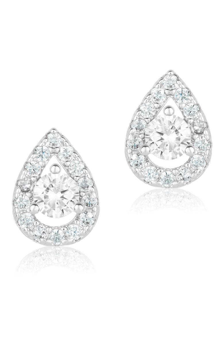 Swarovski Crystal Pear Halo Stud Earrings, Main, color, SILVER