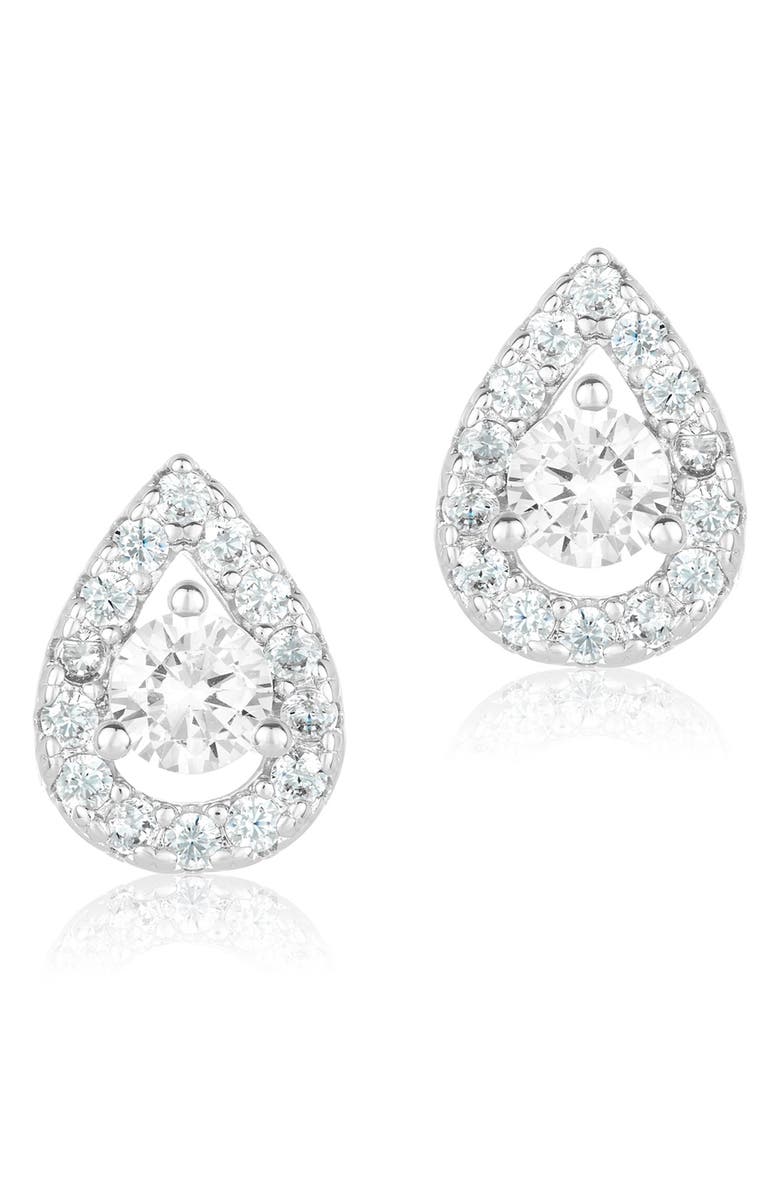 Adornia Swarovski Crystal Pear Halo Stud Earrings, Main, color, Silver