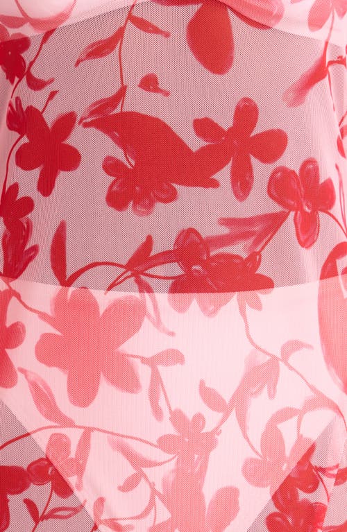 Shop Hutch Maebry Sheer Long Sleeve Cover-up Maxi Dress In Lipstick Optimistic Floral