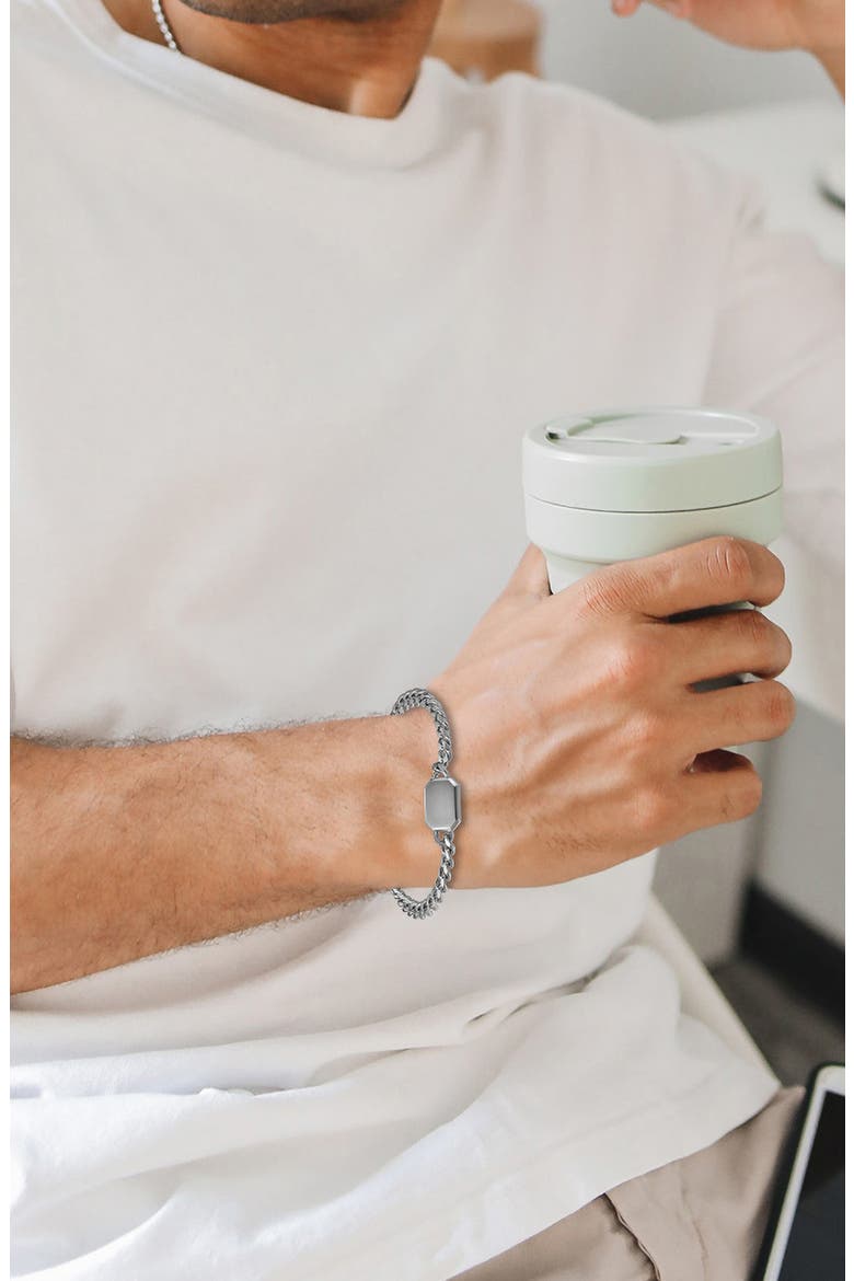 Men's Tag Cuban Chain Bracelet, Alternate, color, SILVER