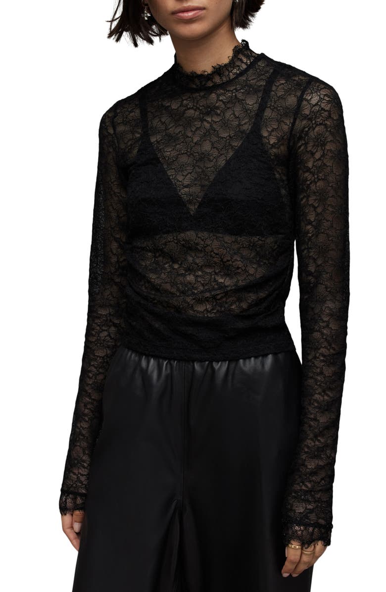 AllSaints Francesco Long Sleeve Lace Top, Main, color, 