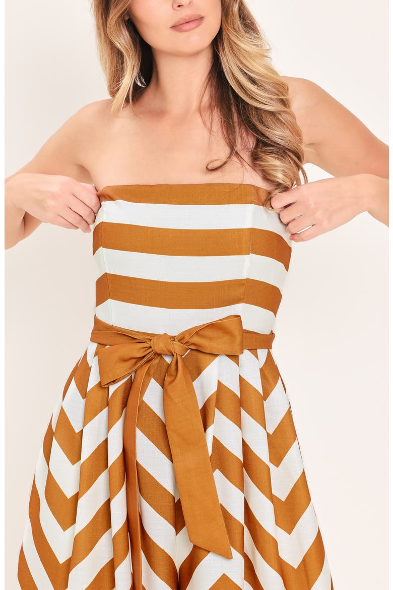 Printed Strapless Wide Leg Jumpsuit, Alternate, color, CAMEL STRIPE