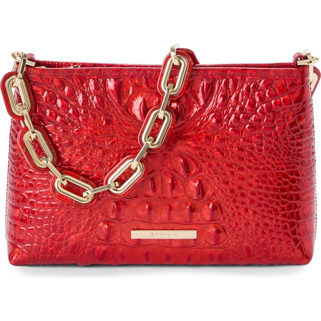 Brahmin Mod Lorelei Croc Embossed Leather Shoulder Bag In Red
