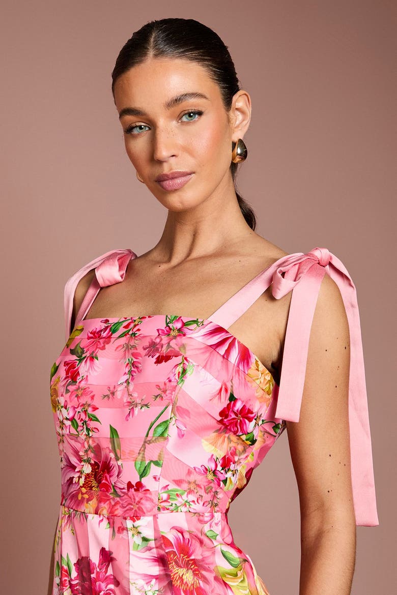Printed Organza Bow Maxi Dress, Alternate, color, Pink