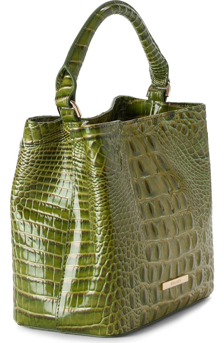 Brahmin Mini Amelia Croc Embossed Leather Top Handle Bucket Bag, Alternate, color, Olive