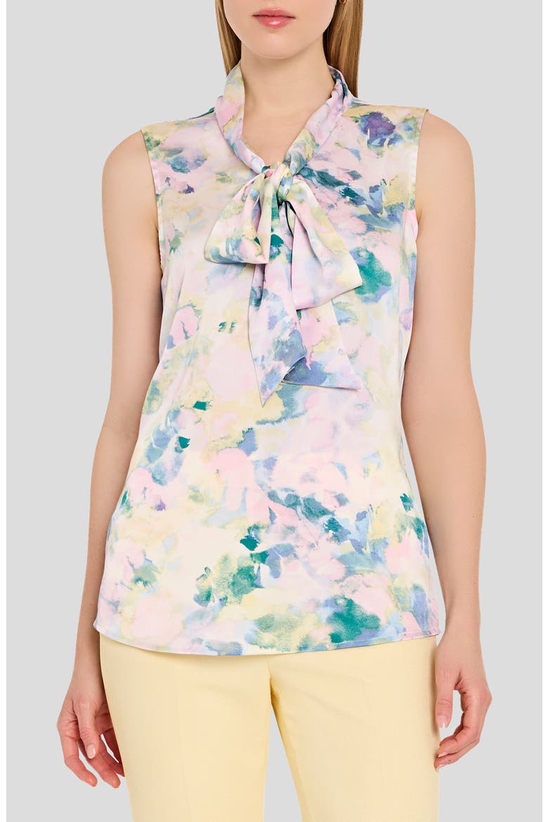 Print Tie Neck Sleeveless Top, Main, color, BLUSH BUTTERCUP