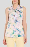 Tahari ASL Print Tie Neck Sleeveless Top