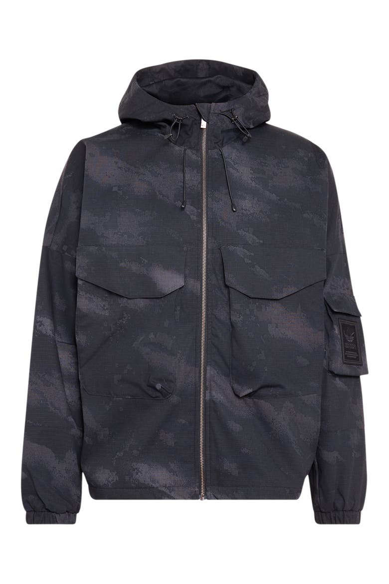 Camo Hooded Windbreaker, Alternate, color, BLACK