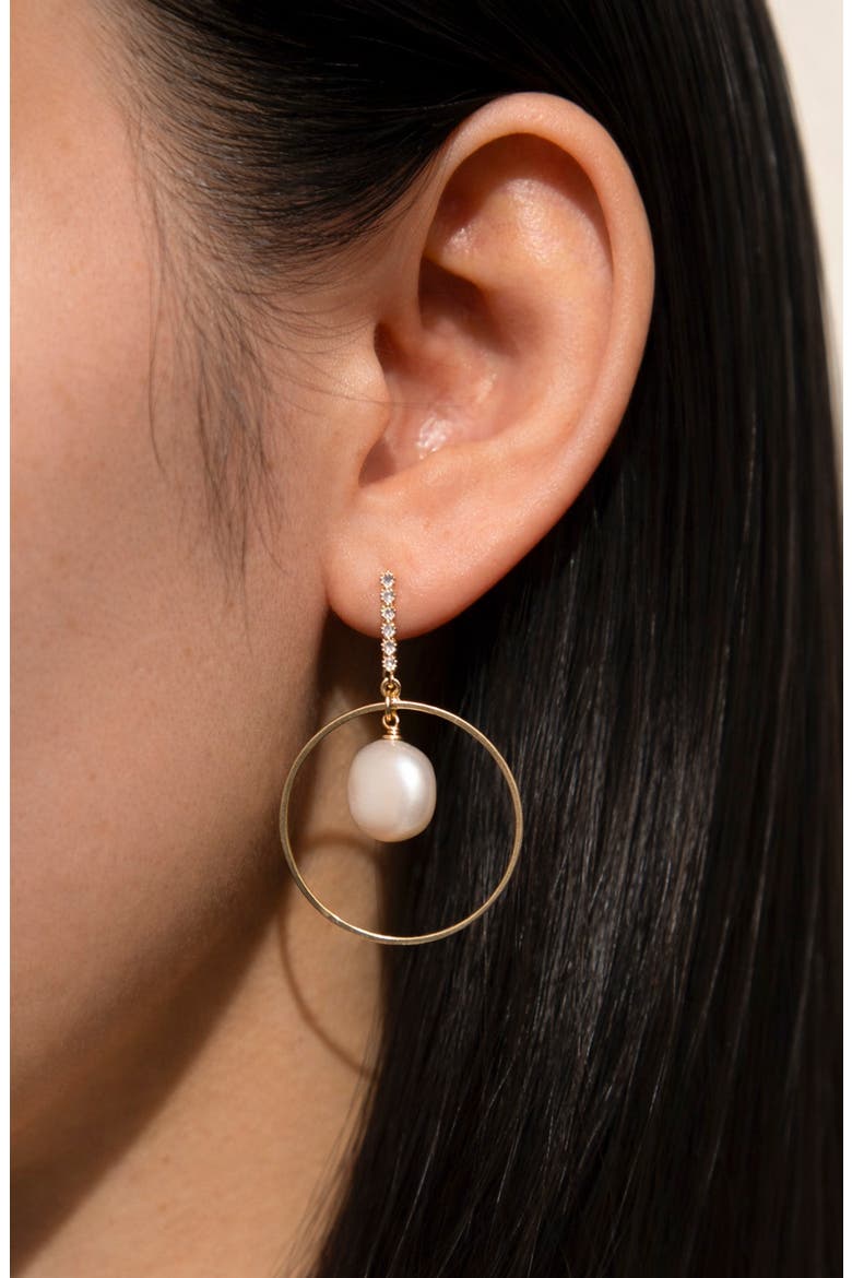 Halo Freshwater Pearl Drop Earrings, Alternate, color, GOLD