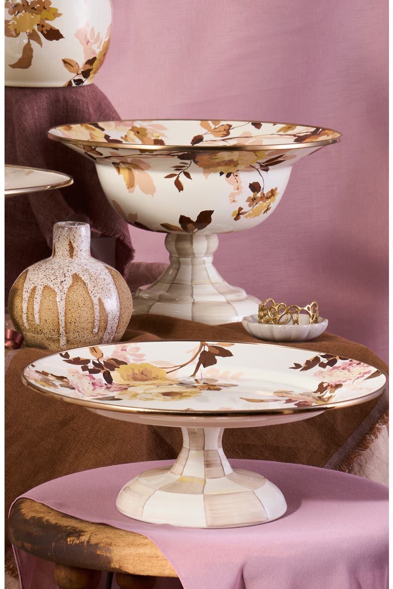 Wild Rose Small Pedestal Platter, Alternate, color, WHITE