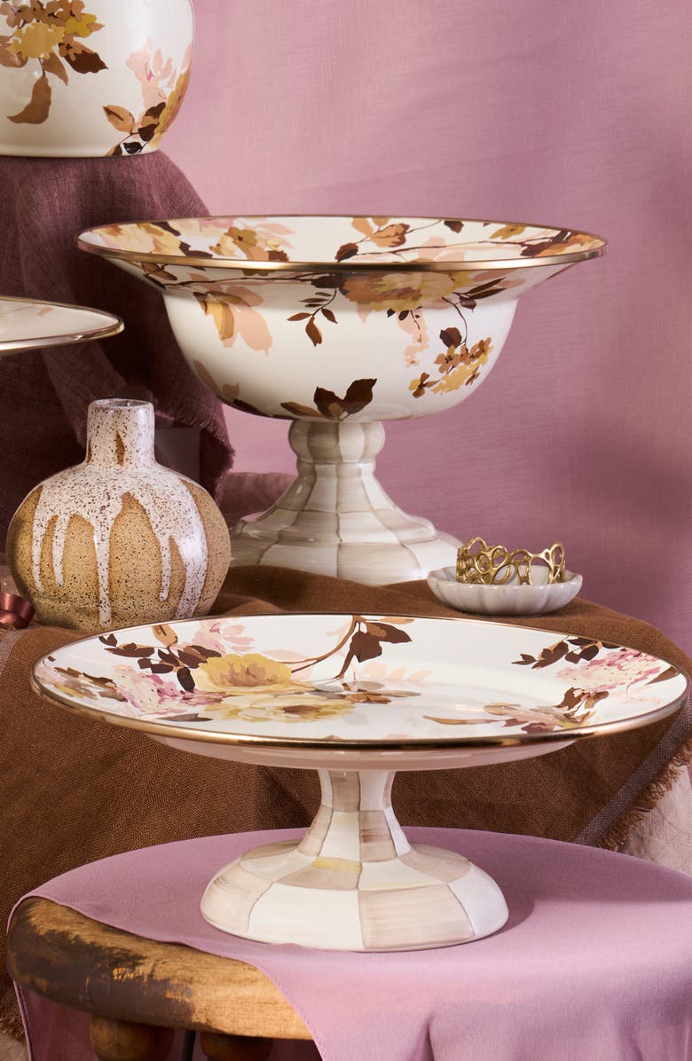 MACKENZIE CHILDS Wild Rose Small Pedestal Platter, Alternate, color, White