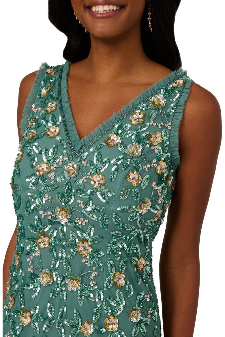 Ruffle Beaded Midi Mermaid Cocktail Dress, Alternate, color, SLATE