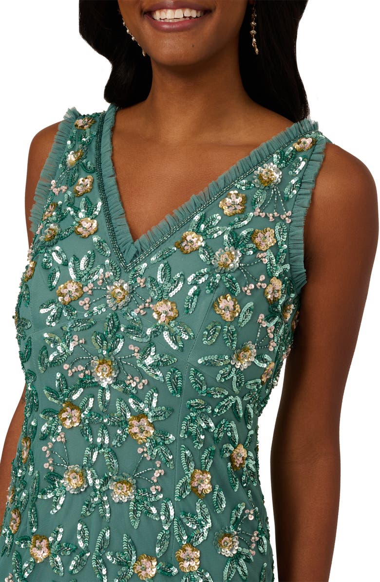 Adrianna Papell Ruffle Beaded Midi Mermaid Cocktail Dress, Alternate, color, Slate