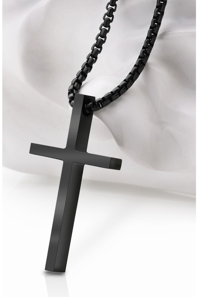 Men's Cross Pendant Necklace, Alternate, color, BLACK