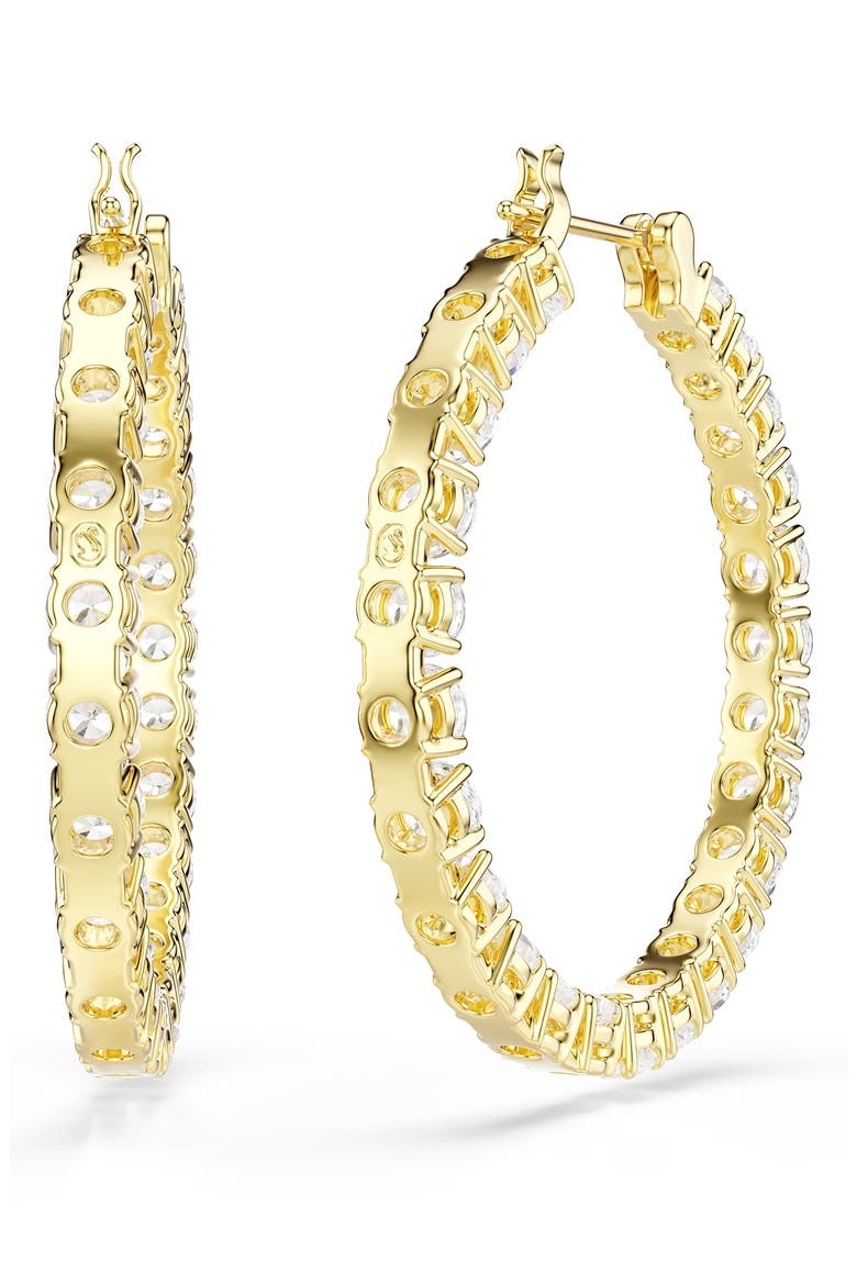 Matrix Tennis Hoop Earrings, Alternate, color, SHINY WHITE/ GOLD