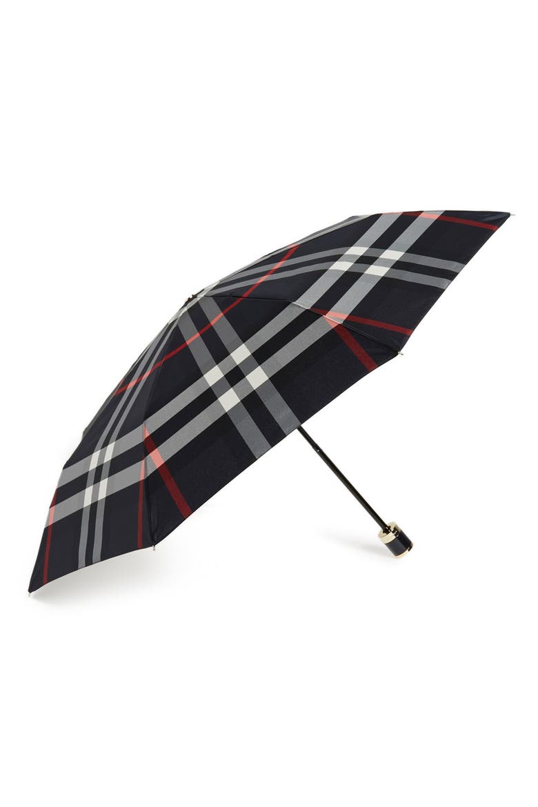 'Trafalgar' Check Folding Umbrella, Main, color, HYDRANGEA BLUE CHECK