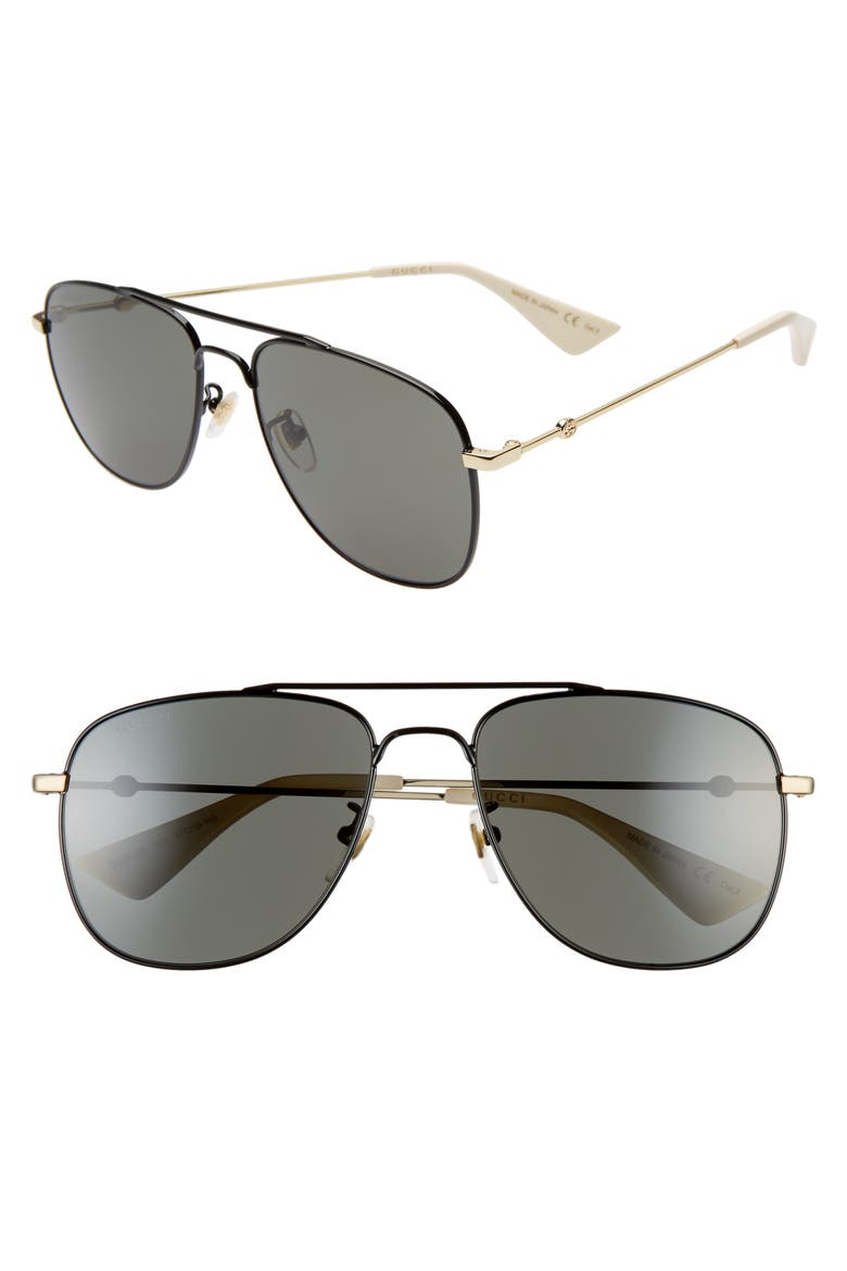 57mm Aviator Sunglasses, Main, color, SHINY BLACK/GREY