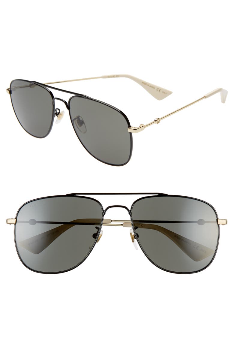 Gucci 57mm Aviator Sunglasses, Main, color,