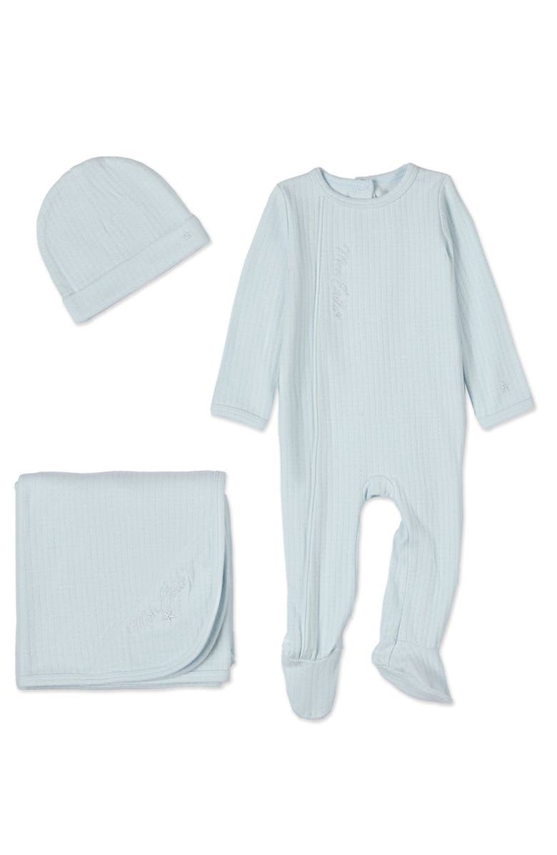 MiniMoi 3 Piece Baby Cotton Rich Pointelle Footie Set, Main, color, Blue