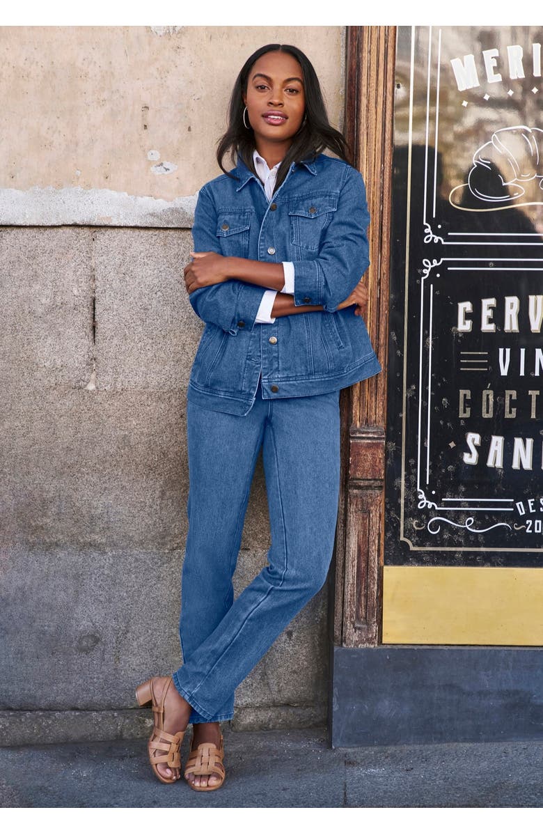 Jessica London Classic Cotton Denim Straight-Leg Jean, Alternate, color, Black Pretty Pearls