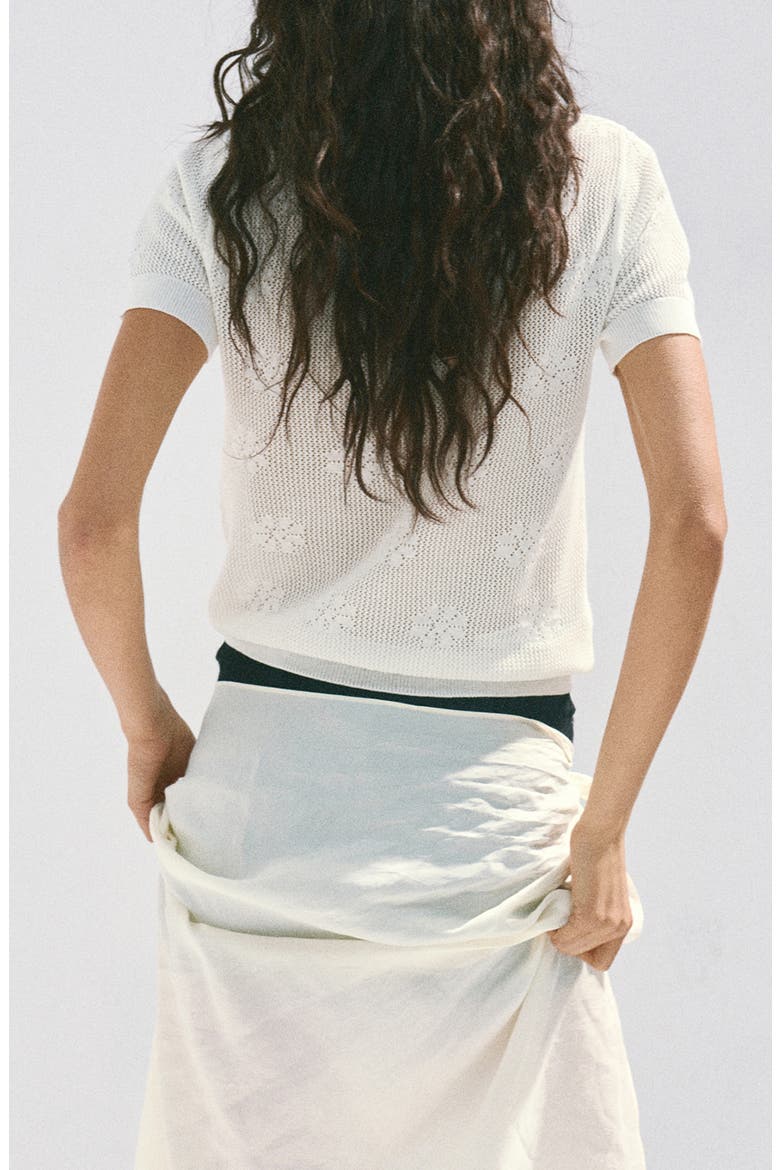 Floral Crochet Short Sleeve Sweater, Alternate, color, WHITE