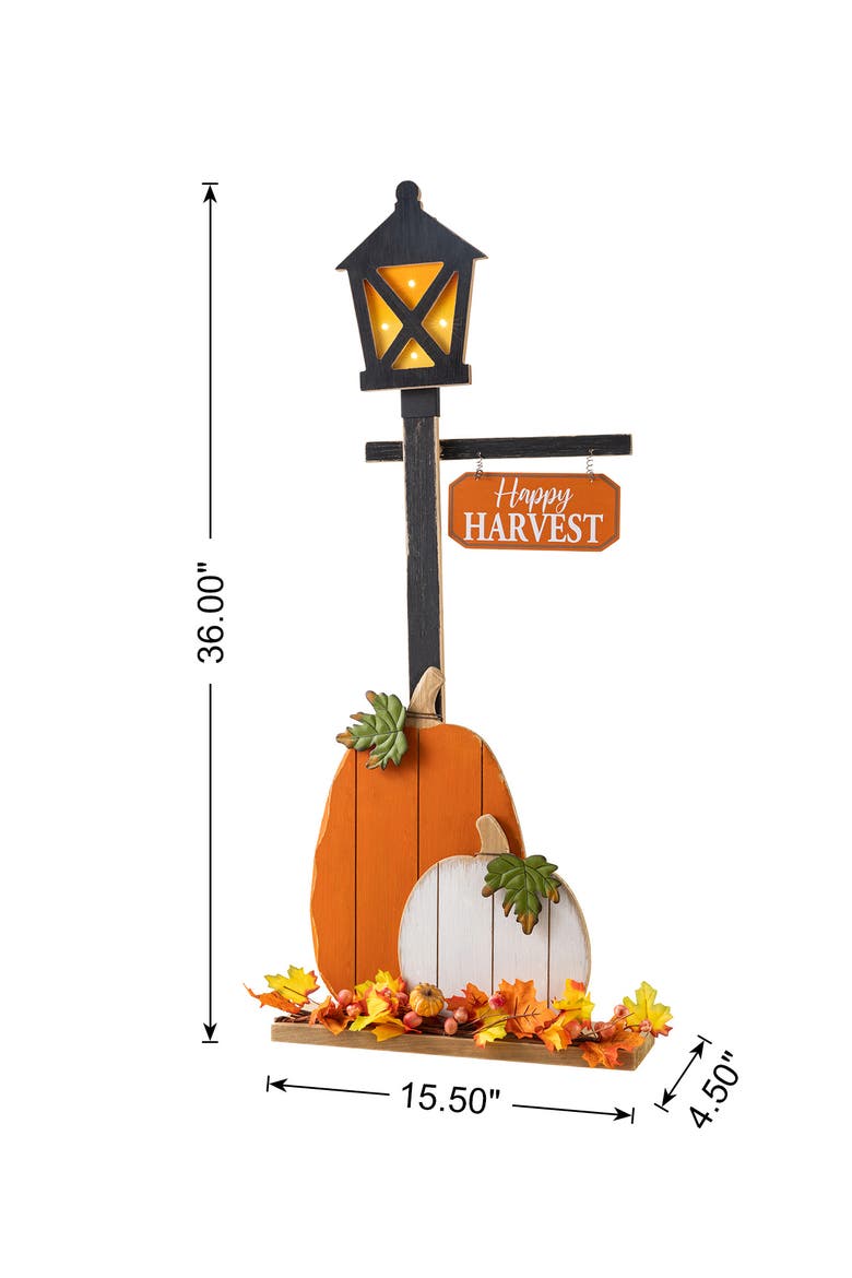 Fall Thanksgiving Lighted Wooden Lamp Post Porch Decor, Alternate, color, Black
