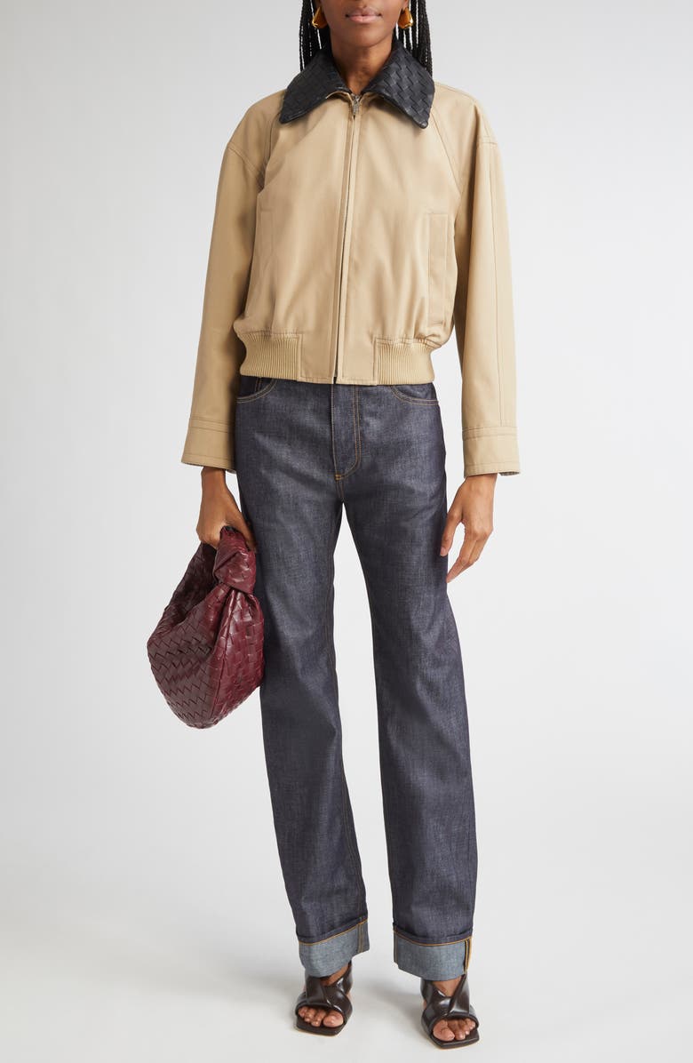 Bottega Veneta Intrecciato Leather Collar Twill Blouson Jacket, Alternate, color, 