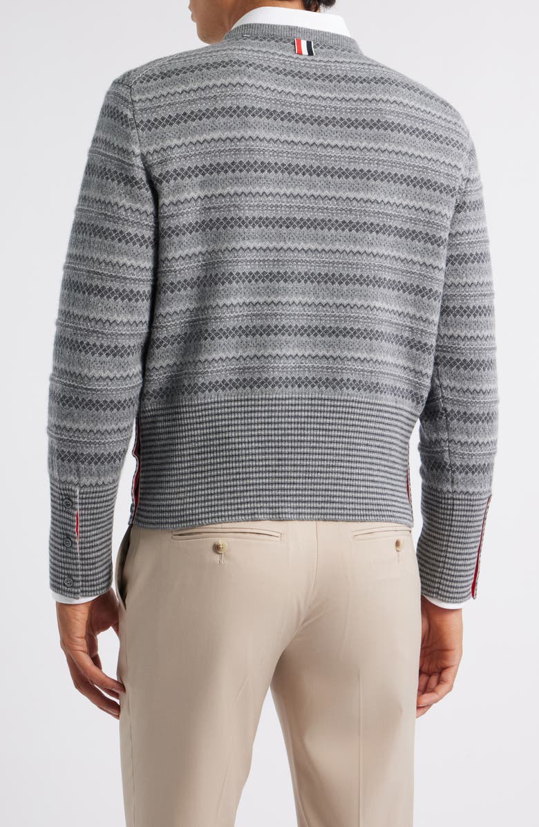 Thom Browne Fair Isle Float Jacquard Cashmere Sweater, Alternate, color, Light Grey