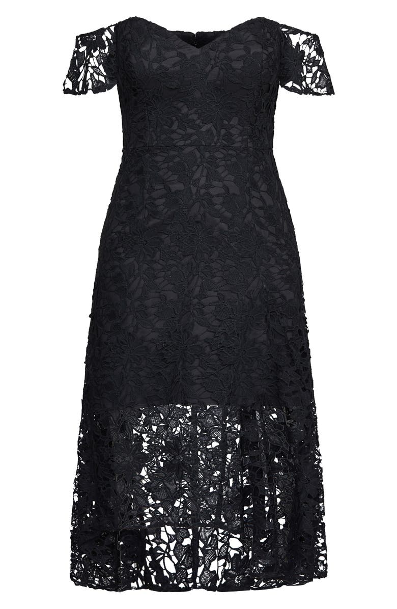 City Chic Lace Off the Shoulder High/Low Cocktail Dress, Alternate, color,