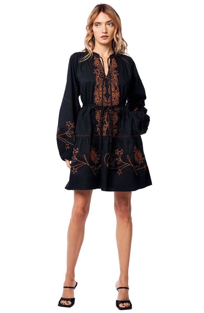 CIEBON Rosetta Embroidered Long Sleeve Cotton Minidress, Alternate, color, 