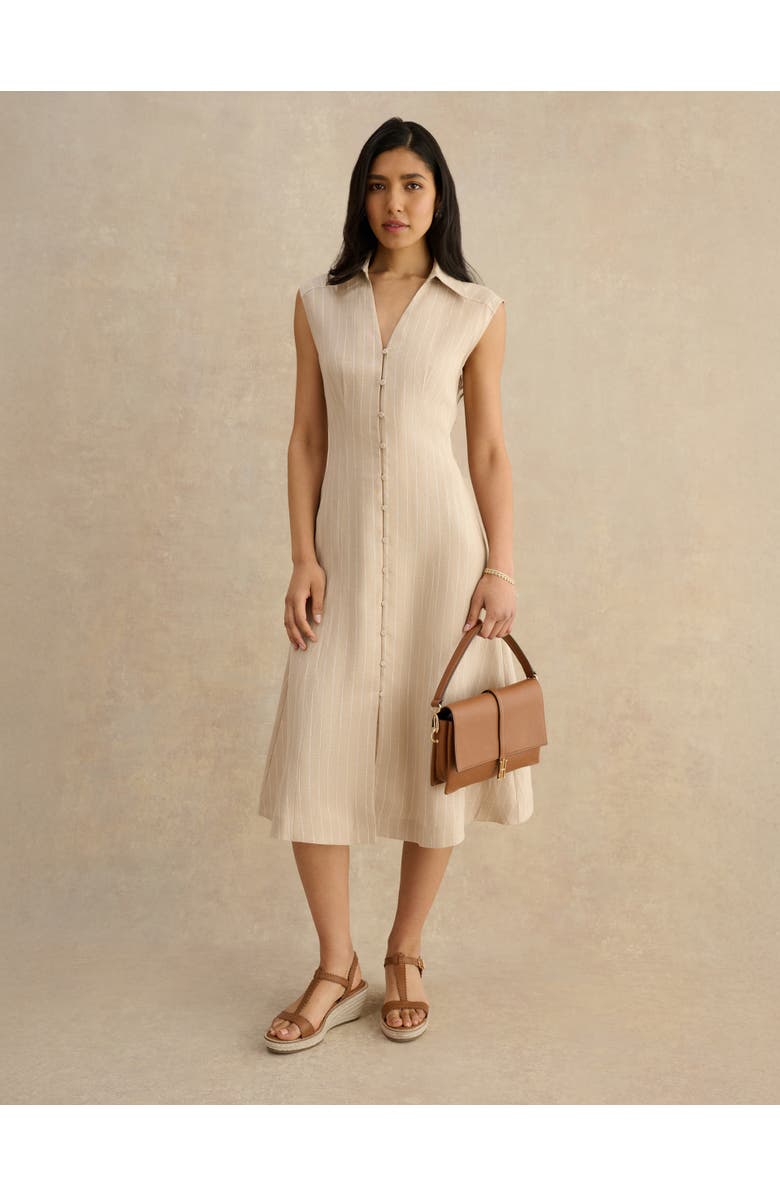 HOBBS LONDON Charlize Button-Front Collared Dress, Main, color, Neutral