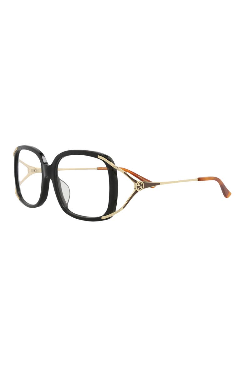 55mm Square Optical Glasses, Alternate, color, BLACK GOLD TRANSPARENT