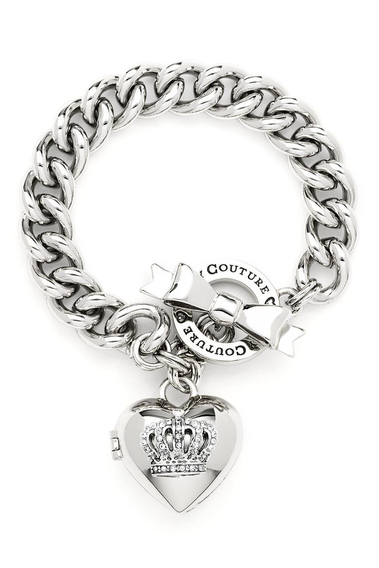 'Crown Icons' Heart Locket Bracelet, Main, color, SILVER