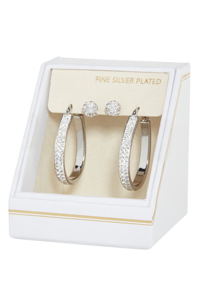 NORDSTROM RACK Set of 2 Cubic Zirconia Ball & Hoop Earrings, Main, color, Clear- Silver