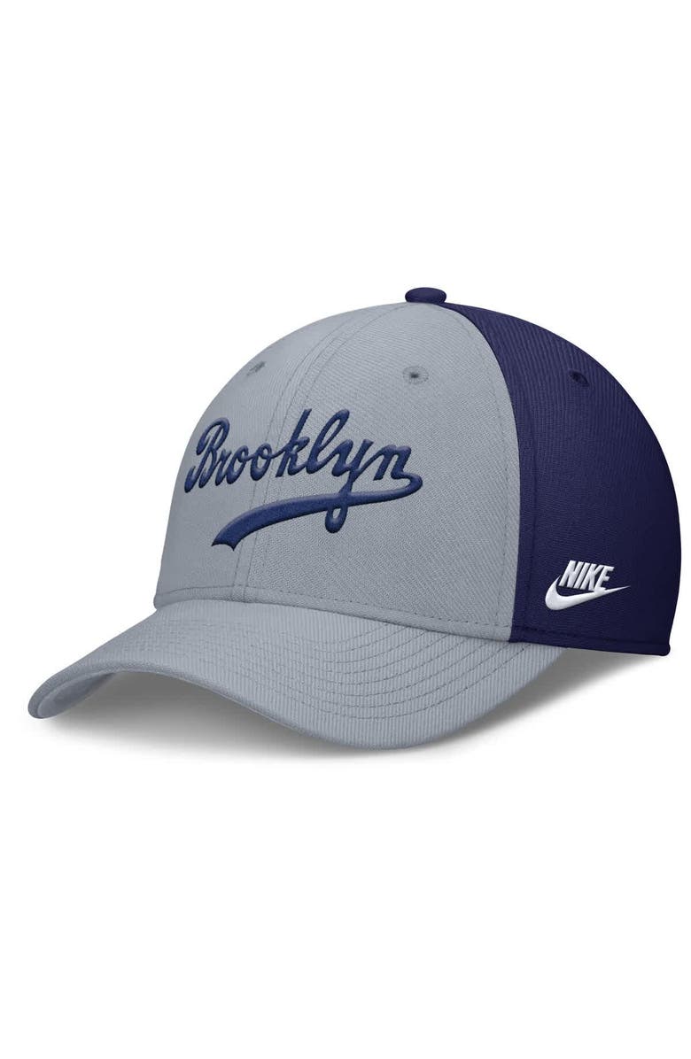 Nike Men's Nike Gray/Navy Brooklyn Dodgers Rise Swoosh Performance Flex Hat, Main, color, Gray